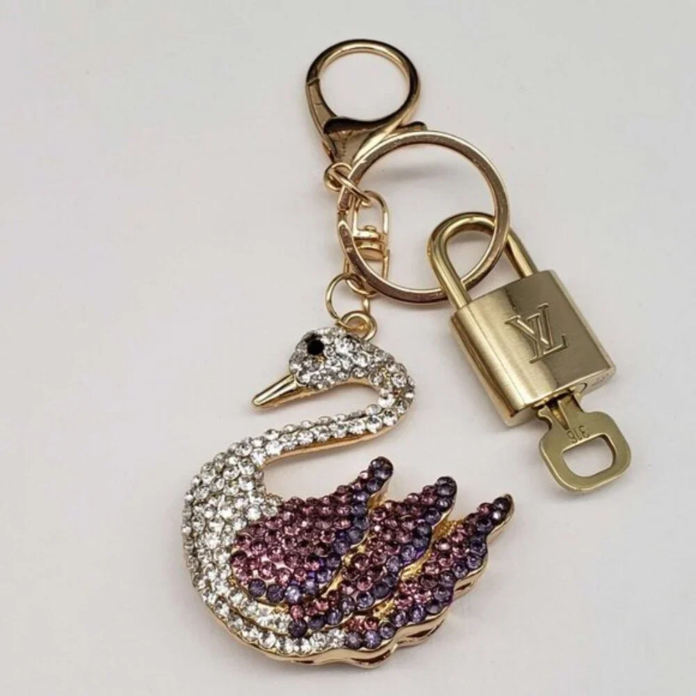 Authentic Louis Vuitton Padlock & Key Gold ✨Unbranded Swan Bag Charm Keychain